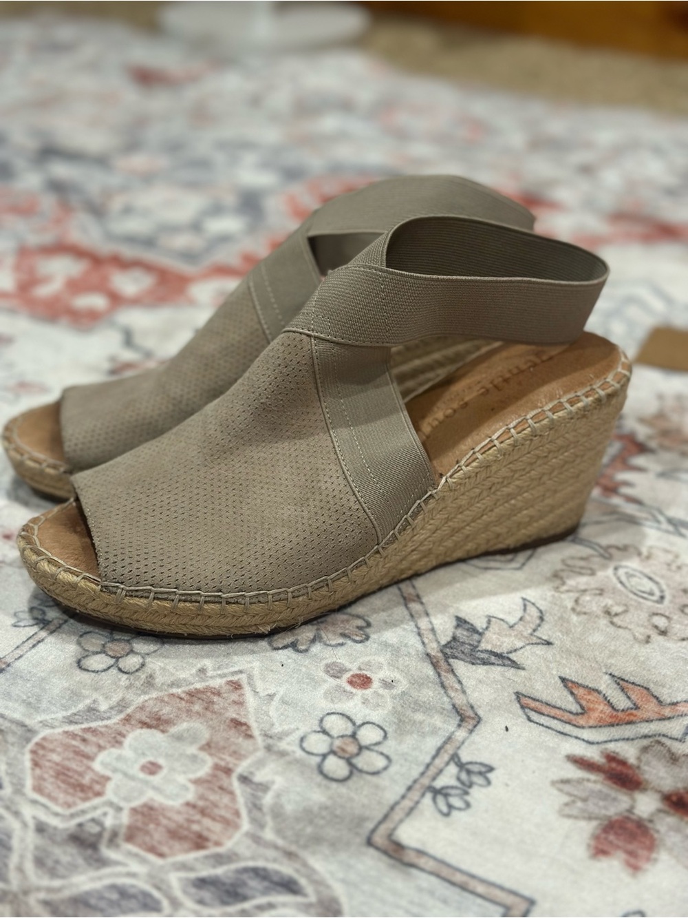 Neutral TaupeWedge Sandals with Elastic Slingback
